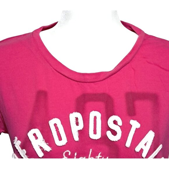 Aeropostale Womens Juniors T Shirt XL Spellout Pink Embroidered 100% Cotton - Picture 6 of 9
